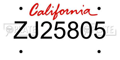 ZJ25805 California License Plate