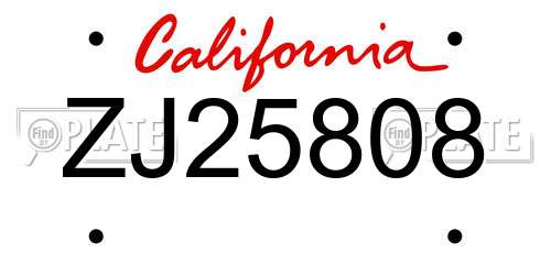 ZJ25808 California License Plate