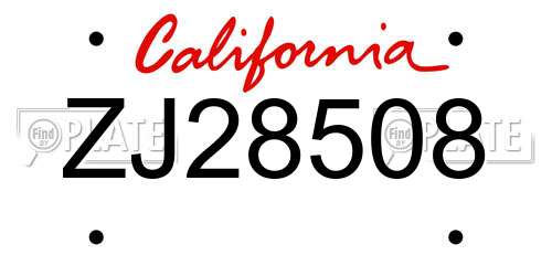ZJ28508 California License Plate
