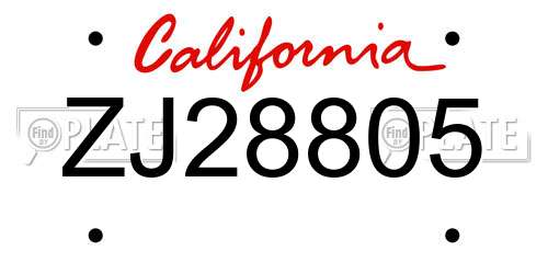 ZJ28805 California License Plate