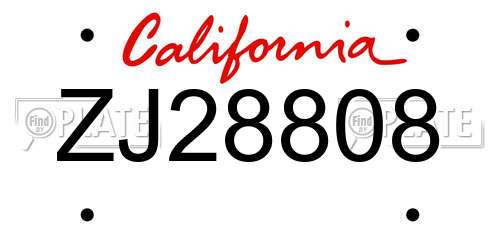 ZJ28808 California License Plate