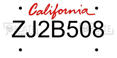 ZJ2B508 California License Plate