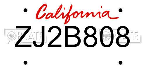 ZJ2B808 California License Plate