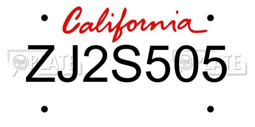 ZJ2S505 California License Plate