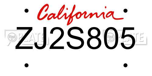 ZJ2S805 California License Plate