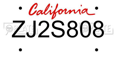 ZJ2S808 California License Plate