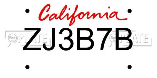 ZJ3B7B California License Plate