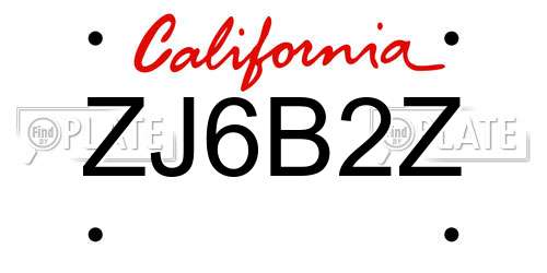 ZJ6B2Z California License Plate