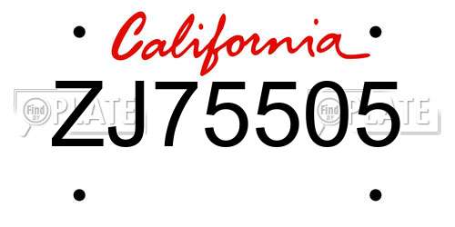 ZJ75505 California License Plate