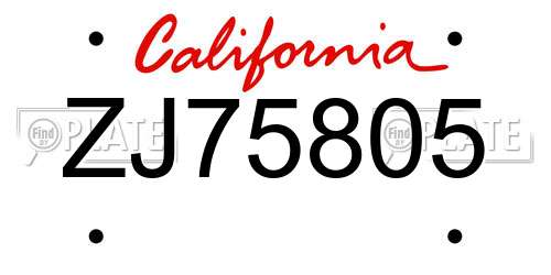 ZJ75805 California License Plate