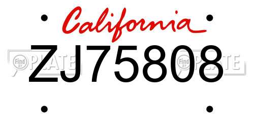 ZJ75808 California License Plate