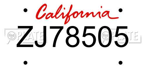 ZJ78505 California License Plate