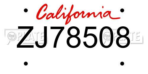 ZJ78508 California License Plate
