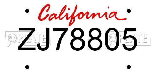 ZJ78805 California License Plate