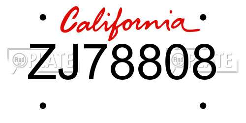 ZJ78808 California License Plate