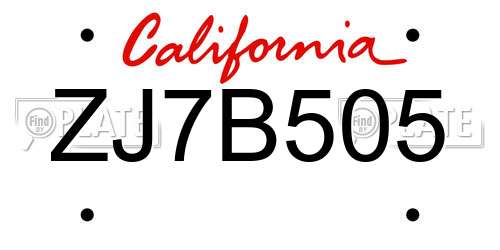 ZJ7B505 California License Plate