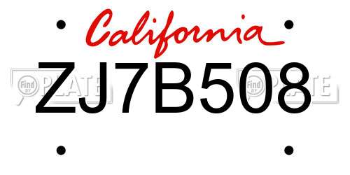 ZJ7B508 California License Plate