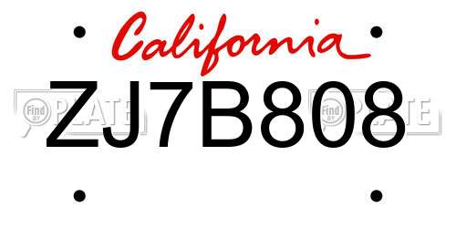 ZJ7B808 California License Plate