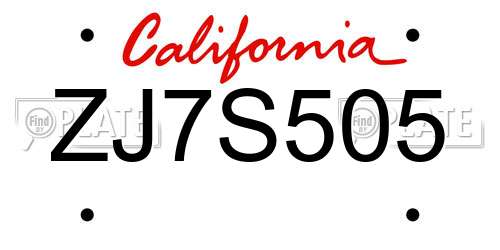 ZJ7S505 California License Plate