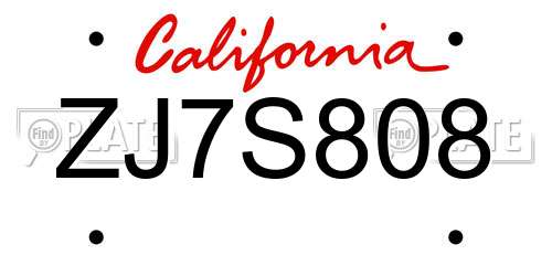 ZJ7S808 California License Plate