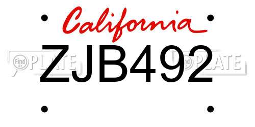 ZJB492 California License Plate