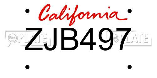 ZJB497 California License Plate