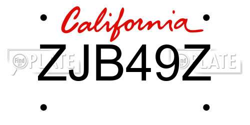 ZJB49Z California License Plate