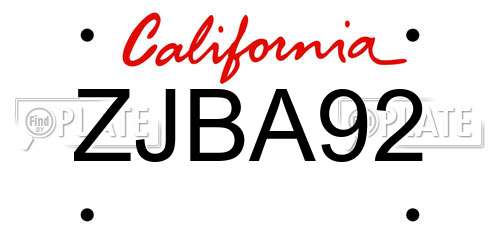 ZJBA92 California License Plate