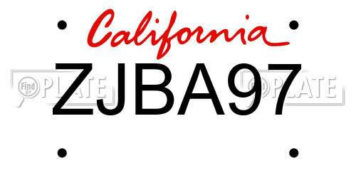 ZJBA97 California License Plate
