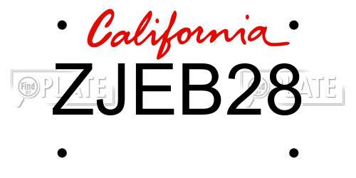 ZJEB28 California License Plate