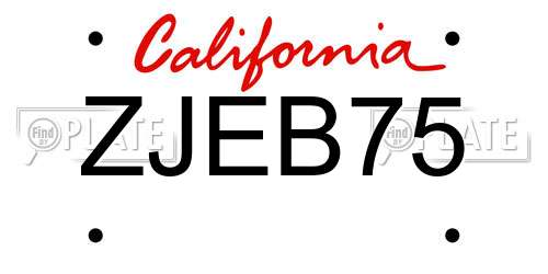 ZJEB75 California License Plate