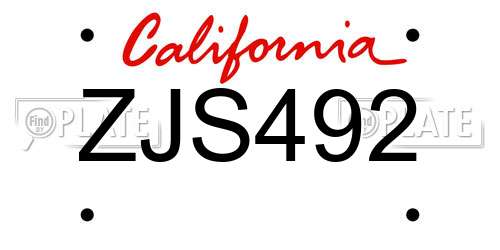 ZJS492 California License Plate
