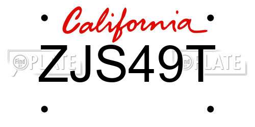 ZJS49T California License Plate