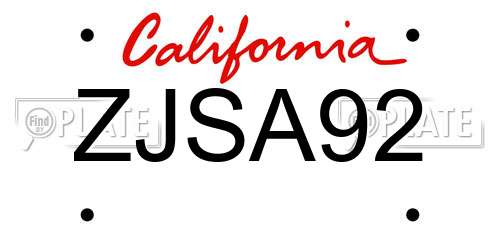 ZJSA92 California License Plate
