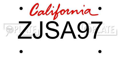 ZJSA97 California License Plate