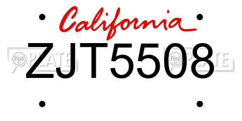 ZJT5508 California License Plate