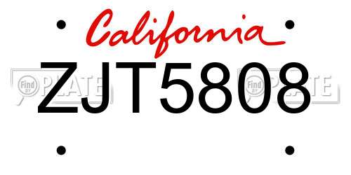 ZJT5808 California License Plate