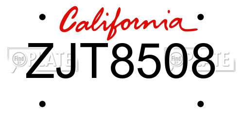 ZJT8508 California License Plate