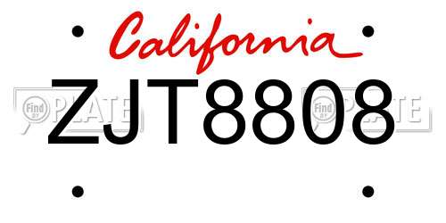 ZJT8808 California License Plate
