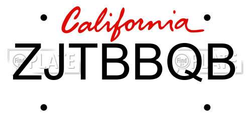 ZJTBBQB California License Plate