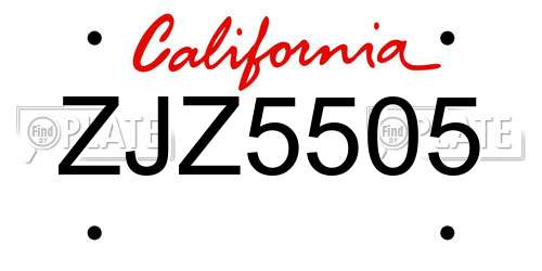 ZJZ5505 California License Plate