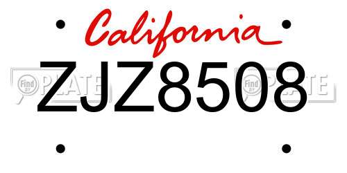ZJZ8508 California License Plate
