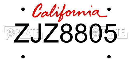 ZJZ8805 California License Plate