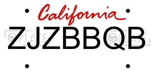 ZJZBBQB California License Plate