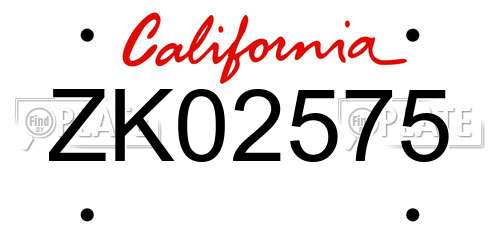 ZK02575 California License Plate