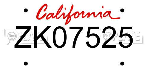 ZK07525 California License Plate