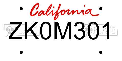 ZK0M301 California License Plate