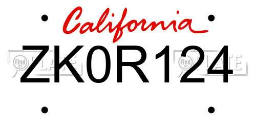 ZK0R124 California License Plate
