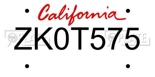 ZK0T575 California License Plate