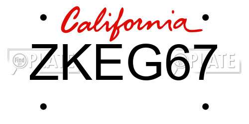 ZKEG67 California License Plate